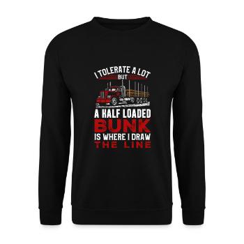 Log Truck Driver Timber Lorry Funny Logging Truck - Unisex Sweatshirt - black - Front - Alina (178cm) & Michal (187cm)