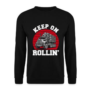 Log Truck Driver Timber Lorry Funny Logging Truck - Unisex Sweatshirt - black - Front - Alina (178cm) & Michal (187cm)