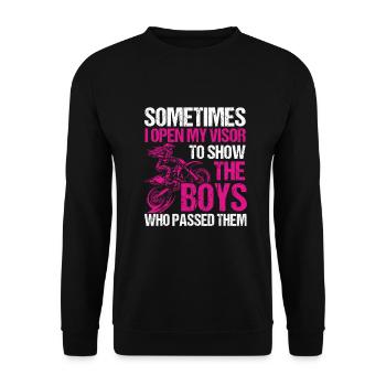 Dirt Bike Girl - Unisex Pullover - Schwarz - Vorne - Alina (178cm) & Michal (187cm)