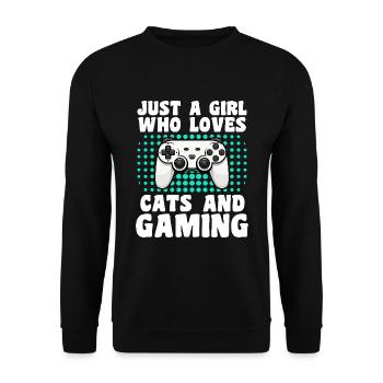 Gamer and Cat Lover Video Games and Purrs - Unisex Sweatshirt - black - Front - Alina (178cm) & Michal (187cm)