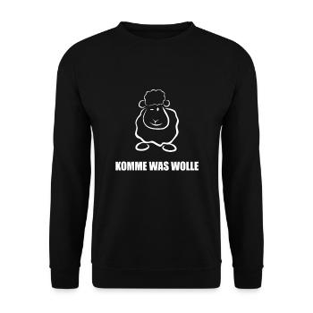 Echt Schaf Design KOMME WAS WOLLE Geschenk - Unisex Pullover - Schwarz - Vorne - Alina (178cm) & Michal (187cm)