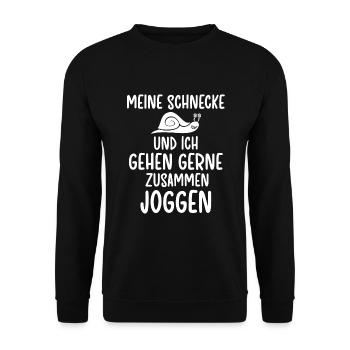 Joggen mit meiner Schnecke lustiger Spruch Sport - Unisex Pullover - Schwarz - Vorne - Alina (178cm) & Michal (187cm)