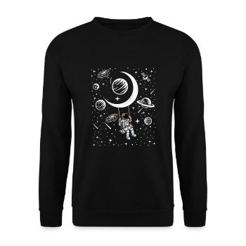 Astronauten Schaukel Geschenk - Unisex Pullover - Schwarz - Vorne - Alina (178cm) & Michal (187cm)