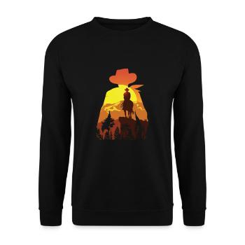 Cowboy Mit Pferd - Unisex Pullover - Schwarz - Vorne - Alina (178cm) & Michal (187cm)