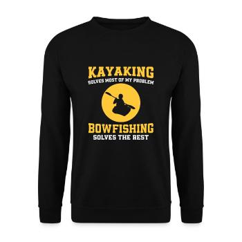 Kajakfahren Und Bogenfischen - Unisex Pullover - Schwarz - Vorne - Alina (178cm) & Michal (187cm)