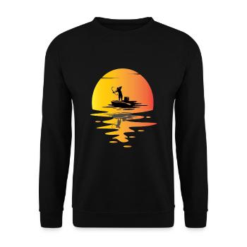 Bogenfischen Sonnenuntergang - Unisex Pullover - Schwarz - Vorne - Alina (178cm) & Michal (187cm)