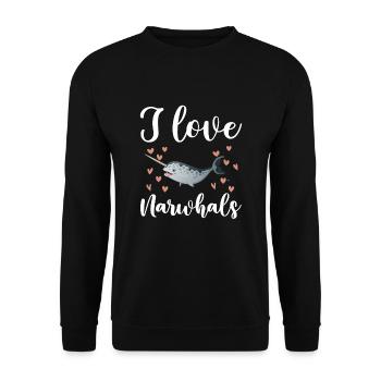 Ich Liebe Narwale - Unisex Pullover - Schwarz - Vorne - Alina (178cm) & Michal (187cm)