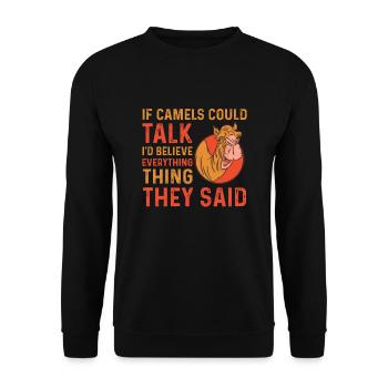 Lustiger Kamel Spruch - Unisex Pullover - Schwarz - Vorne - Alina (178cm) & Michal (187cm)