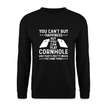 Lustiger Cornhole Spruch - Unisex Pullover - Schwarz - Vorne - Alina (178cm) & Michal (187cm)
