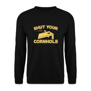 Schliesse Dein Cornhole - Unisex Pullover - Schwarz - Vorne - Alina (178cm) & Michal (187cm)