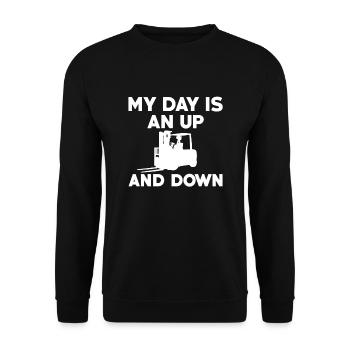 Lustiges Gabelstaplerfahrer Spruch - Unisex Pullover - Schwarz - Vorne - Alina (178cm) & Michal (187cm)