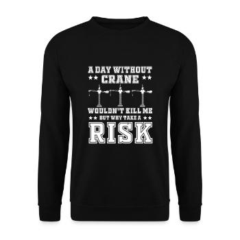 Lustiges Kranfahrer Motiv - Unisex Pullover - Schwarz - Vorne - Alina (178cm) & Michal (187cm)