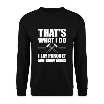 Lustiges Parkettverleger Shirt - Unisex Pullover - Schwarz - Vorne - Alina (178cm) & Michal (187cm)