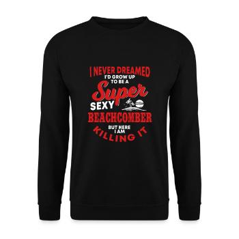 Lustiges Strandgutsammler Design - Unisex Pullover - Schwarz - Vorne - Alina (178cm) & Michal (187cm)