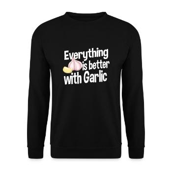 Lustiges Knoblauch Liebhaber Motiv - Unisex Pullover - Schwarz - Vorne - Alina (178cm) & Michal (187cm)