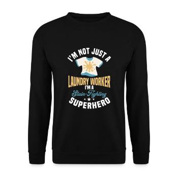 Laundry staff saying - Unisex Sweatshirt - black - Front - Alina (178cm) & Michal (187cm)
