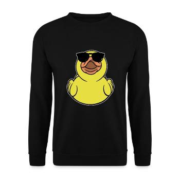Gummi Ente Mit Sonnenbrille - Unisex Pullover - Schwarz - Vorne - Alina (178cm) & Michal (187cm)