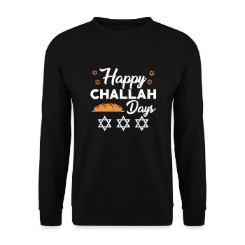 Happy Challah Days Geschenk - Unisex Pullover - Schwarz - Vorne - Alina (178cm) & Michal (187cm)