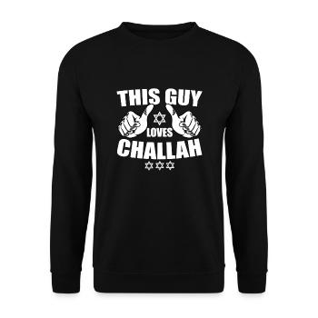 Lustiges Challah Brot Design - Unisex Pullover - Schwarz - Vorne - Alina (178cm) & Michal (187cm)