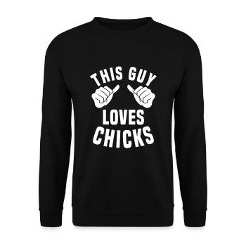 This guy loves chicks - Unisex Sweatshirt - black - Front - Alina (178cm) & Michal (187cm)