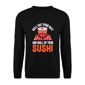 Lustiges Yoga Sushi Design - Unisex Pullover - Schwarz - Vorne - Alina (178cm) & Michal (187cm)