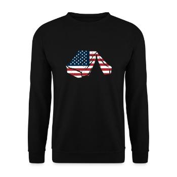 Zelt Mit USA Fahne - Unisex Pullover - Schwarz - Vorne - Alina (178cm) & Michal (187cm)
