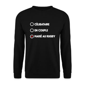 CELIBATAIRE EN COUPLE MARIE AU RUGBY - Sweat-shirt Unisexe - noir - Devant - Alina (178cm) & Michal (187cm)