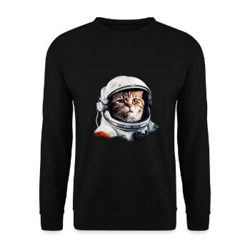 Katze Astronaut Kostüm Weltraumkatzen - Unisex Pullover - Schwarz - Vorne - Alina (178cm) & Michal (187cm)