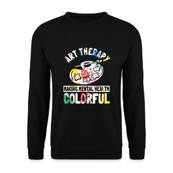 Tolles Kunsttherapie Spruch - Unisex Pullover - Schwarz - Vorne - Alina (178cm) & Michal (187cm)