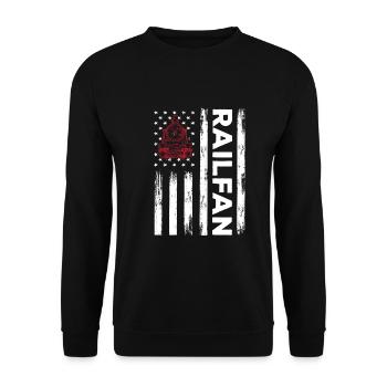USA FAhne Eisenbahn Fan Amerika - Unisex Pullover - Schwarz - Vorne - Alina (178cm) & Michal (187cm)