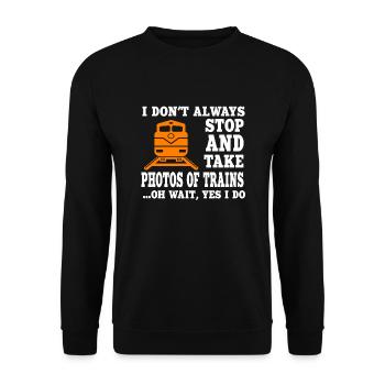 Lustiger Eisenbahnfotograf Spruch - Unisex Pullover - Schwarz - Vorne - Alina (178cm) & Michal (187cm)