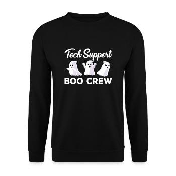 Gruseliges Tech Support Boo Crew Halloween Kostüm - Unisex Pullover - Schwarz - Vorne - Alina (178cm) & Michal (187cm)
