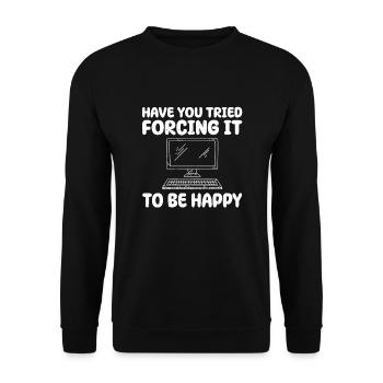 Funny Computer Geek Joke Costume - Unisex Sweatshirt - black - Front - Alina (178cm) & Michal (187cm)