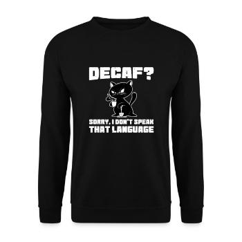 Lustige Katze, Die Koffeinhaltigen Kaffee Trinkt - Unisex Pullover - Schwarz - Vorne - Alina (178cm) & Michal (187cm)