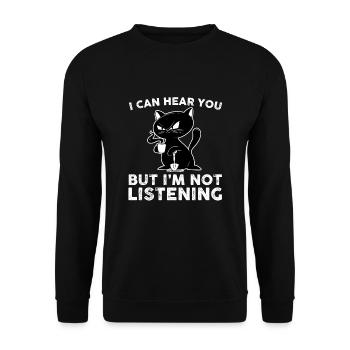 Lustige Kaffee Trinkende Katzenbekleidung - Unisex Pullover - Schwarz - Vorne - Alina (178cm) & Michal (187cm)