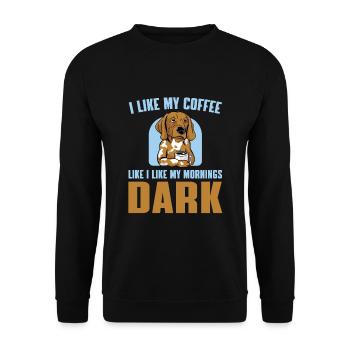 Lustiger Kaffee Trinkender Hundeliebhaber - Unisex Pullover - Schwarz - Vorne - Alina (178cm) & Michal (187cm)