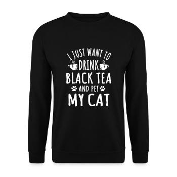 Drôle de citation d’amoureux du thé noir et du chat - Sweat-shirt Unisexe - noir - Devant - Alina (178cm) & Michal (187cm)