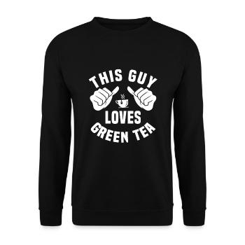 This guy loves green tea - Unisex Sweatshirt - black - Front - Alina (178cm) & Michal (187cm)