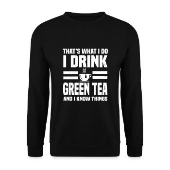 Funny Green Tea Gift - Unisex Sweatshirt - black - Front - Alina (178cm) & Michal (187cm)