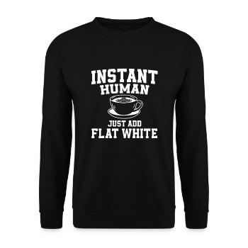 Lustiger Flat White Morgenkaffee - Unisex Pullover - Schwarz - Vorne - Alina (178cm) & Michal (187cm)