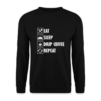 Lustiges Filterkaffee-outfit Gebrühter Kaffee - Unisex Pullover - Schwarz - Vorne - Alina (178cm) & Michal (187cm)