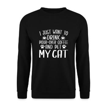 Hand-filtered coffee and cat lovers - Unisex Sweatshirt - black - Front - Alina (178cm) & Michal (187cm)