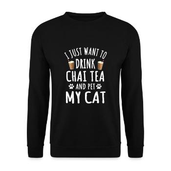 Thé Chai drôle et conception de propriétaire de chat - Sweat-shirt Unisexe - noir - Devant - Alina (178cm) & Michal (187cm)