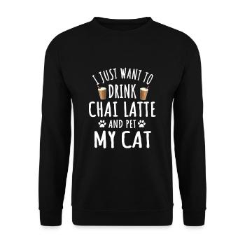 Funny chai latte and cat owner - Unisex Sweatshirt - black - Front - Alina (178cm) & Michal (187cm)