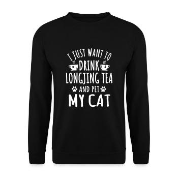 Funny Longjing tea and cat lovers - Unisex Sweatshirt - black - Front - Alina (178cm) & Michal (187cm)