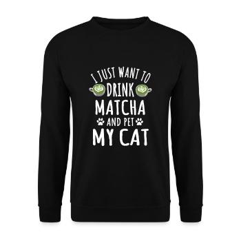 Matcha Und Katzenliebhaber Design - Unisex Pullover - Schwarz - Vorne - Alina (178cm) & Michal (187cm)