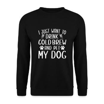 Lustiges Cold Brew Und Hundedesign - Unisex Pullover - Schwarz - Vorne - Alina (178cm) & Michal (187cm)