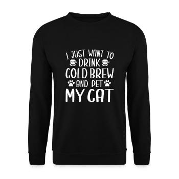 Lustiges Cold Brew Und Katzenliebhaber - Unisex Pullover - Schwarz - Vorne - Alina (178cm) & Michal (187cm)