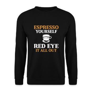 Funny Red Eye Espresso Lover - Unisex Sweatshirt - black - Front - Alina (178cm) & Michal (187cm)