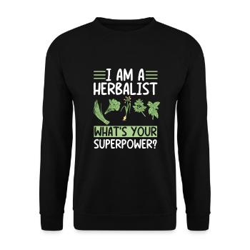 Stolzer Kräuterkundler Spruch - Unisex Pullover - Schwarz - Vorne - Alina (178cm) & Michal (187cm)